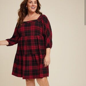 Plus Size Buffalo Plaid Babydoll Dress